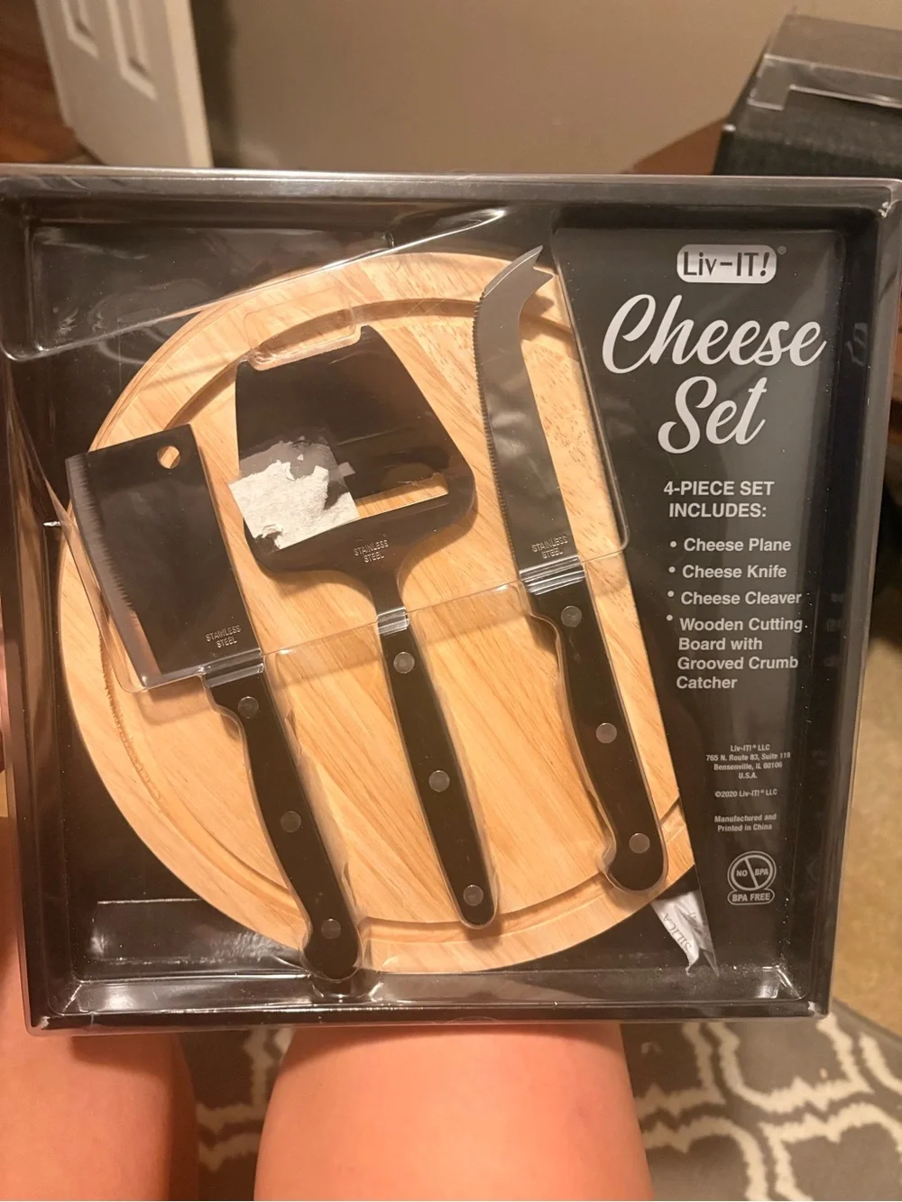 Black Cheese Set with Wooden Cutting Board 4 piece & 6 piece wine set